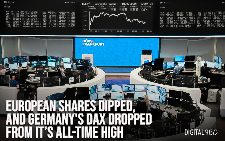 European shares dipped, and Germany's DAX dropped from it’s all-time high